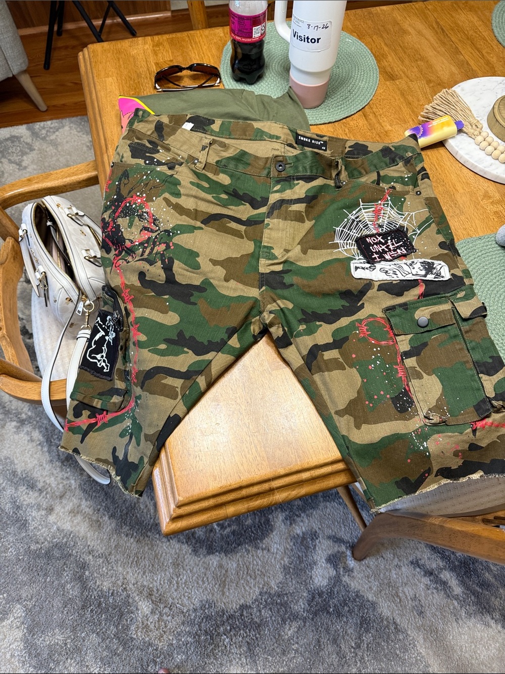 Camo Cargo Shorts with Graphic Patch Detail - Green